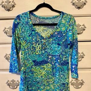 Lilly Pulitzer Blue and Green Patterned Top Lilly’s lagoon